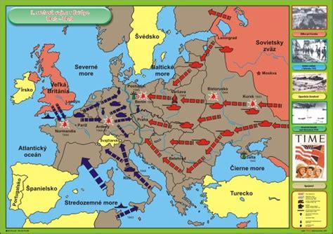 Mapa Európy s vyznačenými oblasťami bojov prvej svetovej vojny