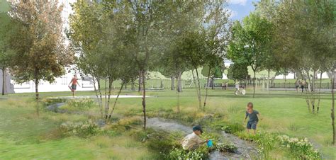 Vizualizácia parku Zelená oáza s jazierkom a detským ihriskom