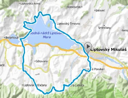 Mapa Liptovskej Mary s vyznačenými atrakciami