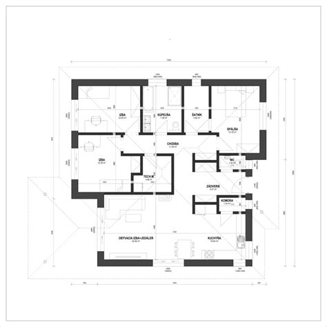 Pôdorys 4-izbového bungalovu s vyznačenou dennou a nočnou časťou
