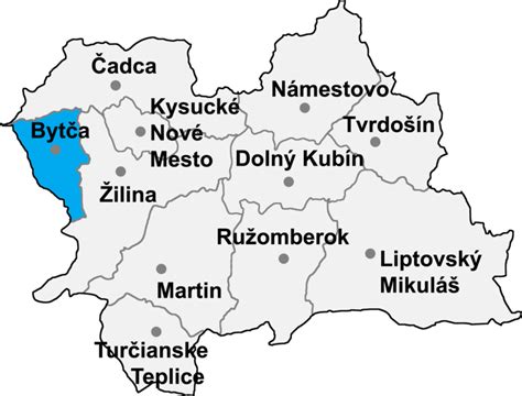 Mapa okresu Bytča s vyznačenou obcou Kotešová