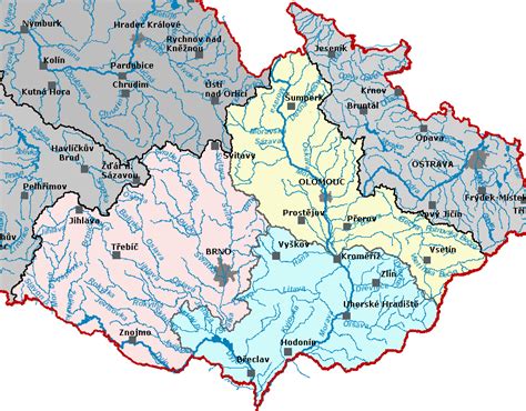 Mapa rieky Moravy s vyznačenými rekreačnými bodmi