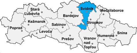 Mapa okresu Svidník s vyznačenou obcou Nižný Orlík
