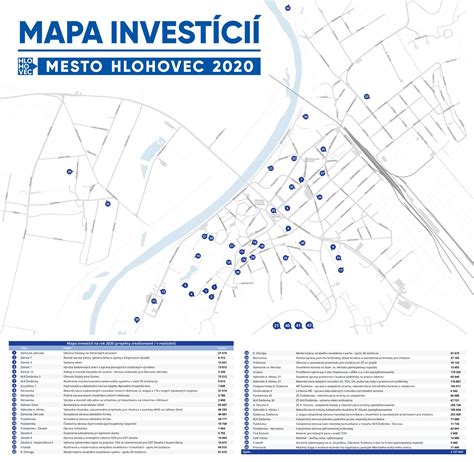 Mapa Tisovca s vyznačenými oblasťami obnovy verejného osvetlenia