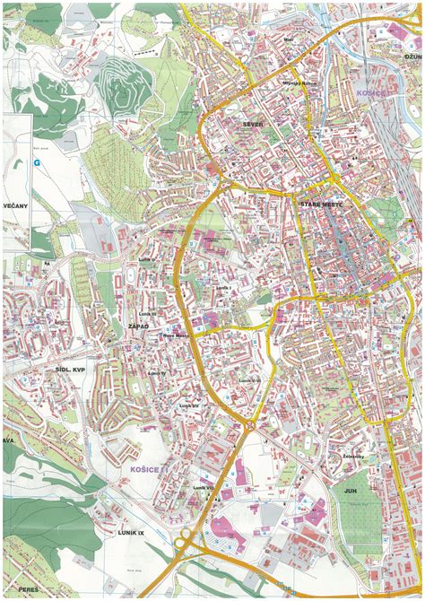 Mapa mesta Košice s vyznačenou lokalitou Kina Družba