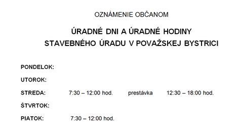 Grafické znázornenie úradných hodín stavebného úradu
