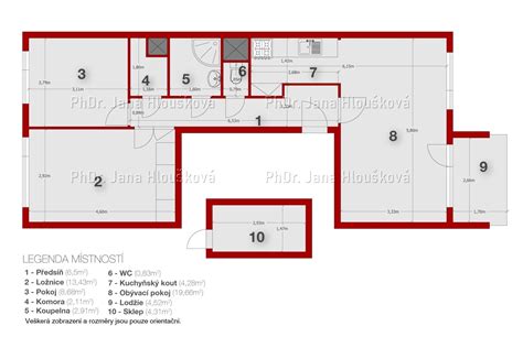 Schéma typickej dispozície dvojizbového bytu