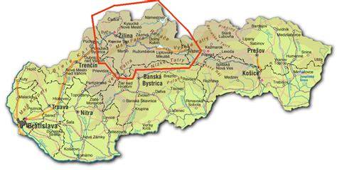 Mapa Žilinského kraja s vyznačenými obcami