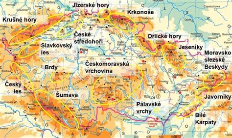 Mapa Moravskosliezskeho kraja s vyznačenými pohoriami Beskydy a Jeseníky
