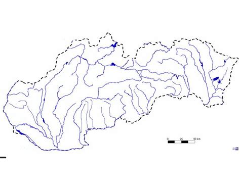 Mapa Slovenska s vyznačenými riekami a vodnými plochami