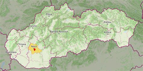 Mapa Slovenska s vyznačenou obcou Ivanka pri Nitre