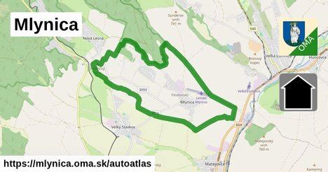 Mapa obce Mlynica s vyznačenými lokalitami IBV (Individuálna bytová výstavba)