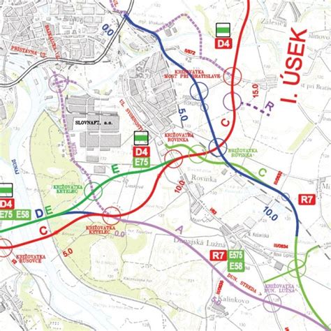 Schéma navrhovaného trasovania diaľnice D4 ako nultého okruhu Bratislavy