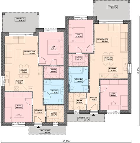 Pôdorys pôvodného stavu dvojdomu pred rekonštrukciou