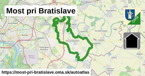 Mapa obce Most pri Bratislave s vyznačenou Bratislavskou ulicou