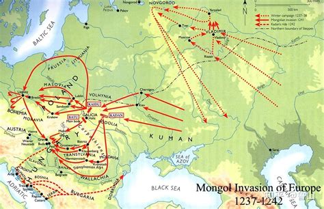 Mapa mongolského vpádu do Európy v rokoch 1241-1242