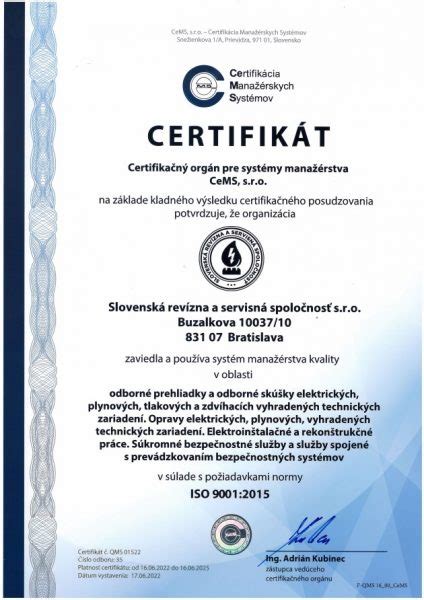 Certifikát kvality stavebnej firmy