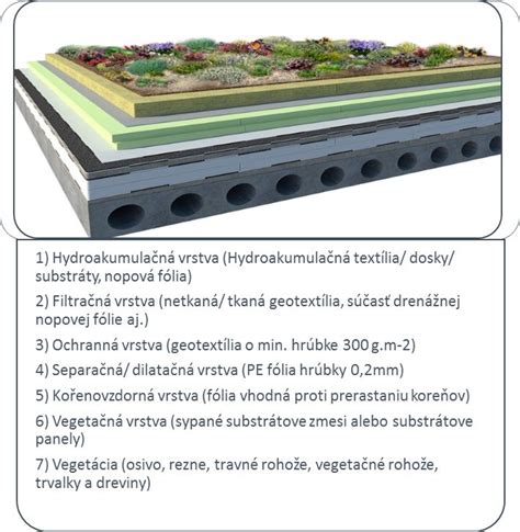 Ukážka extenzívnej zelenej strechy s nenáročnými rastlinami