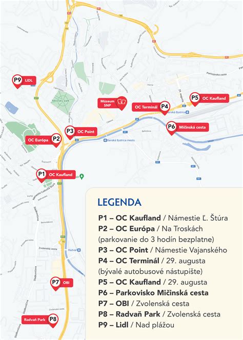 Mapa dopravných uzlov v Banskej Bystrici