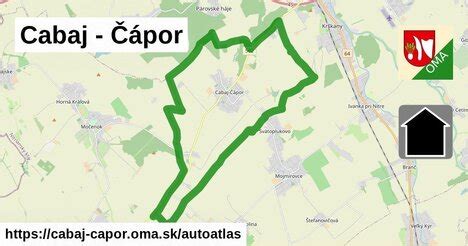 Mapa obce Cabaj-Čápor s vyznačenou blízkosťou k Nitre