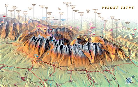 Turistická mapa Vysokých Tatier s vyznačením Ostrej Lúky