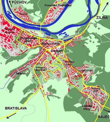 Mapa sídlisk Považskej Bystrice