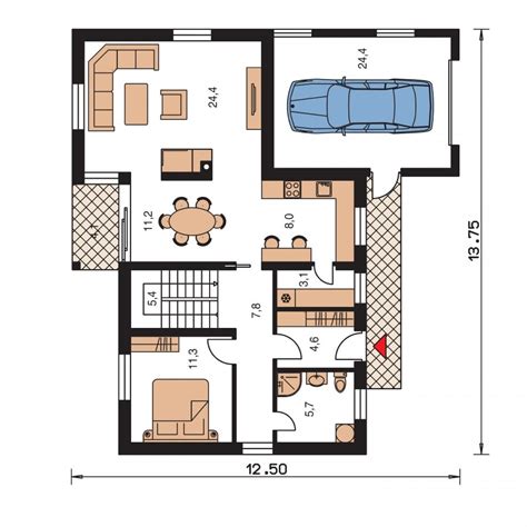Pôdorys podzemného podlažia s garážou