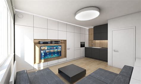 Vizualizácia prepojenej obývačky s kuchyňou