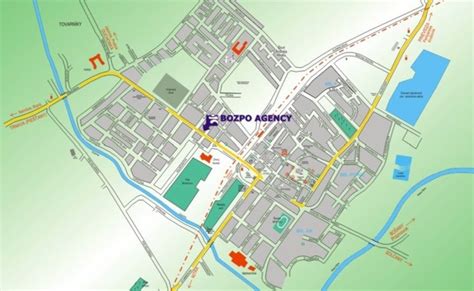 Mapa Topoľčian s vyznačenými poľnohospodárskymi oblasťami