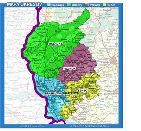 Mapa Bratislavského Ružinova s vyznačenými ulicami