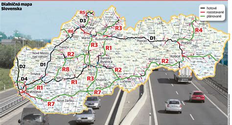 Mapa Slovenska s vyznačenou trasou diaľnice D1