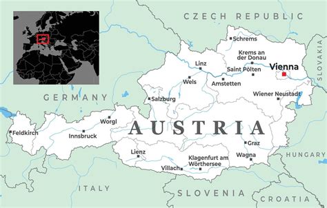 Map of Austria showing major cities and proximity to Slovakia