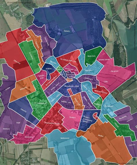 Mapka mesta Michalovce s vyznačenými lokalitami