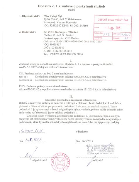 Dokumenty zmluvy a pečiatky