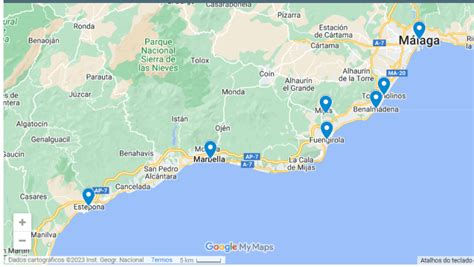 Mapa Costa del Sol s vyznačenými mestami a ich prístupom k regulácii krátkodobých prenájmov