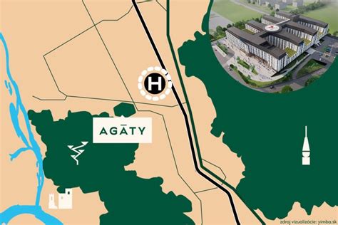 Mapa okolia projektu Agáty s vyznačenými bodmi záujmu