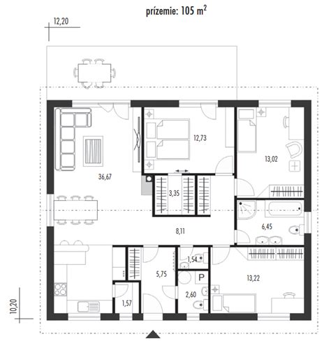 Pôdorys rodinného domu s vyznačenými podlažiami a miestnosťami