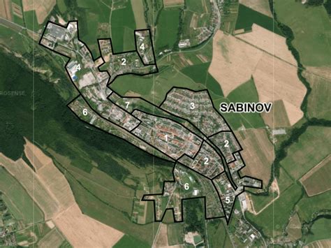 Mapa regiónu Sabinov s vyznačenými potenciálnymi bodmi prenájmu