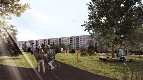 vizualizácia revitalizovaného vnútrobloku s prvkami zelene