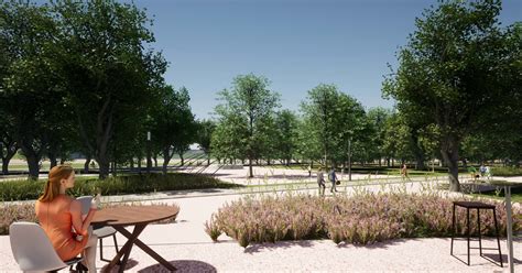 Vizualizácia navrhovaného parku s vodným prvkom a zeleňou