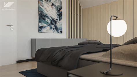 spálňa s dreveným obkladom za posteľou