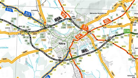Mapa mesta Nitra s vyznačenými oblasťami