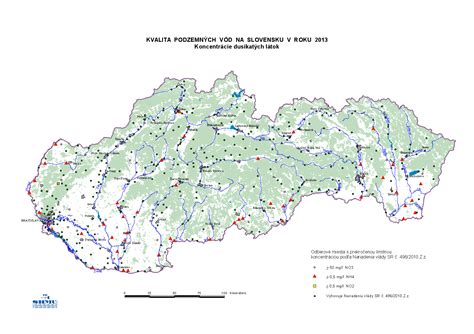 Mapa koncentrácie dusičnanov v podzemných vodách na Slovensku