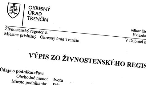 Záznam zo živnostenského registra