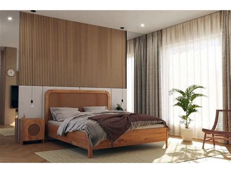 Dubová posteľ v modernej spálni