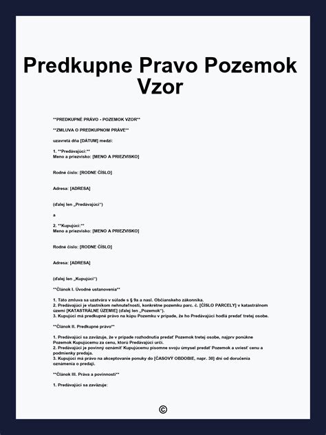 Diagram znázorňujúci proces predkupného práva s bodmi ako Ponuka, Lehota, Uplatnenie, Prevzatie