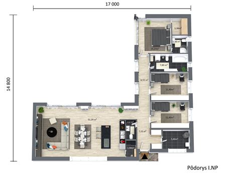 pôdorys bungalovu v tvare L