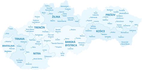 Mapa Slovenska s vyznačenými hlavnými mestami krajov