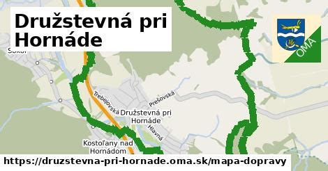 Mapa obce Družstevná pri Hornáde s vyznačenou blízkosťou Košíc