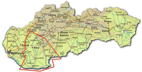 Mapa Nitrianskeho kraja s vyznačenými oblasťami rozvoja bývania